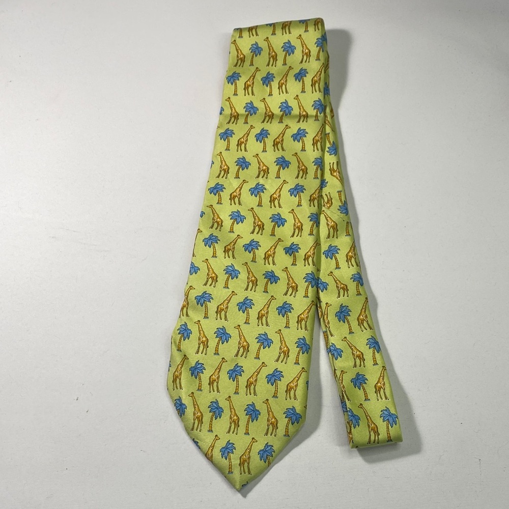 Banana Republic Yellow Tie with Giraffe and Palm Tree Pattern